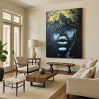Gilded Mystery Black, White & Gold Abstract Face, Painting On Canvas PT2153