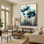 “Blue Flowers” - Impressionistic Acrylic Painting On Canvas PT2169