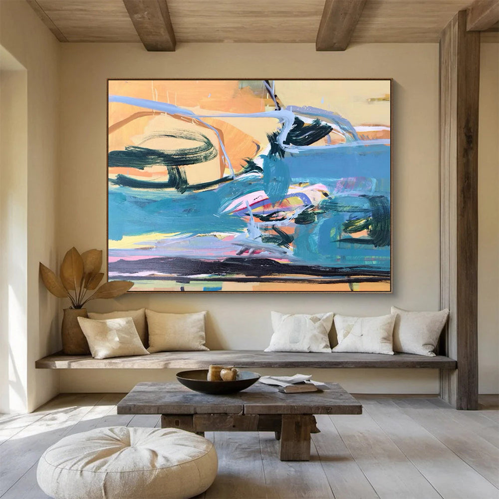 “Expressive Abstract in Blue, Pink & Colorful Strokes” - Gestural Abstract Expressionist Painting On Canvas PT007