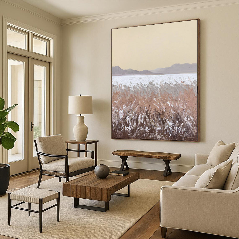 Beige - Brown - Gray Abstract Landscape, Evoking the Style of Georgia O'Keeffe's Desertscapes, Painting On Canvas PT2090