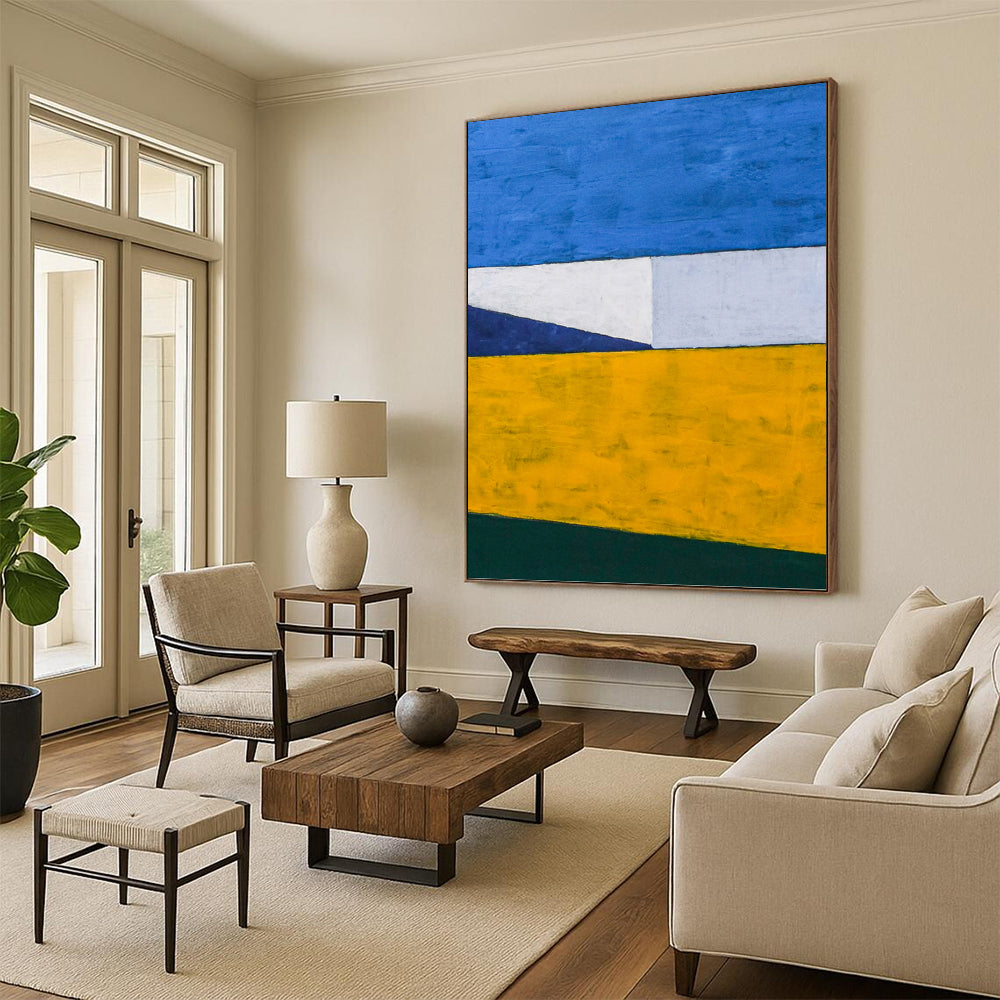 “Blue - Yellow Geometric Blocks” - Color - Blocked Abstract Painting On Canvas PT1096