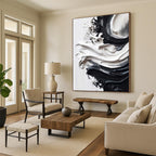 “Sleek Black - and - White Textured Abstract” - Contemporary Abstract Painting On Canvas PS0241