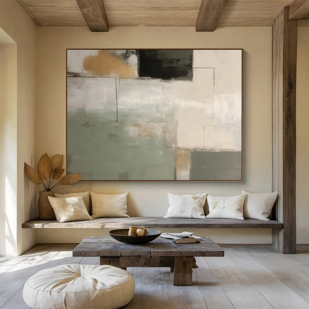 Soft Color Blocks with Black Accents - Modern Abstract Painting On Canvas DKS328