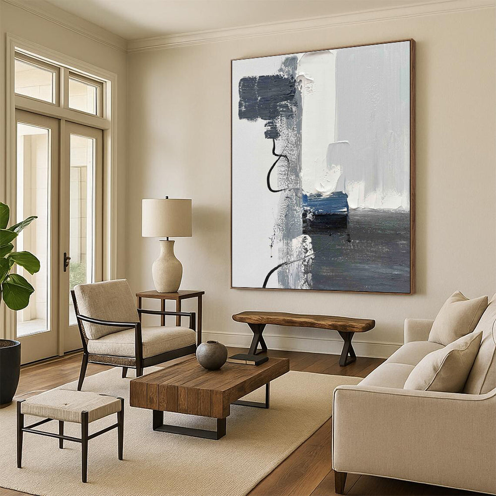 Slate Gray, White, Cobalt Blue Subtle Break “Mystic Window” - Painting On Canvas PS0790