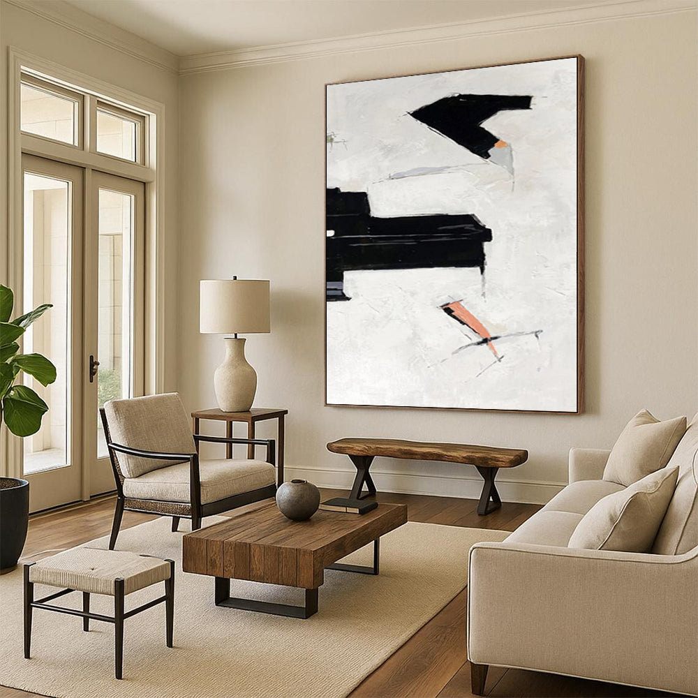 “Black - Orange - Grey Abstract Geometric Shapes” - Modern Abstract Painting On Canvas PS0328