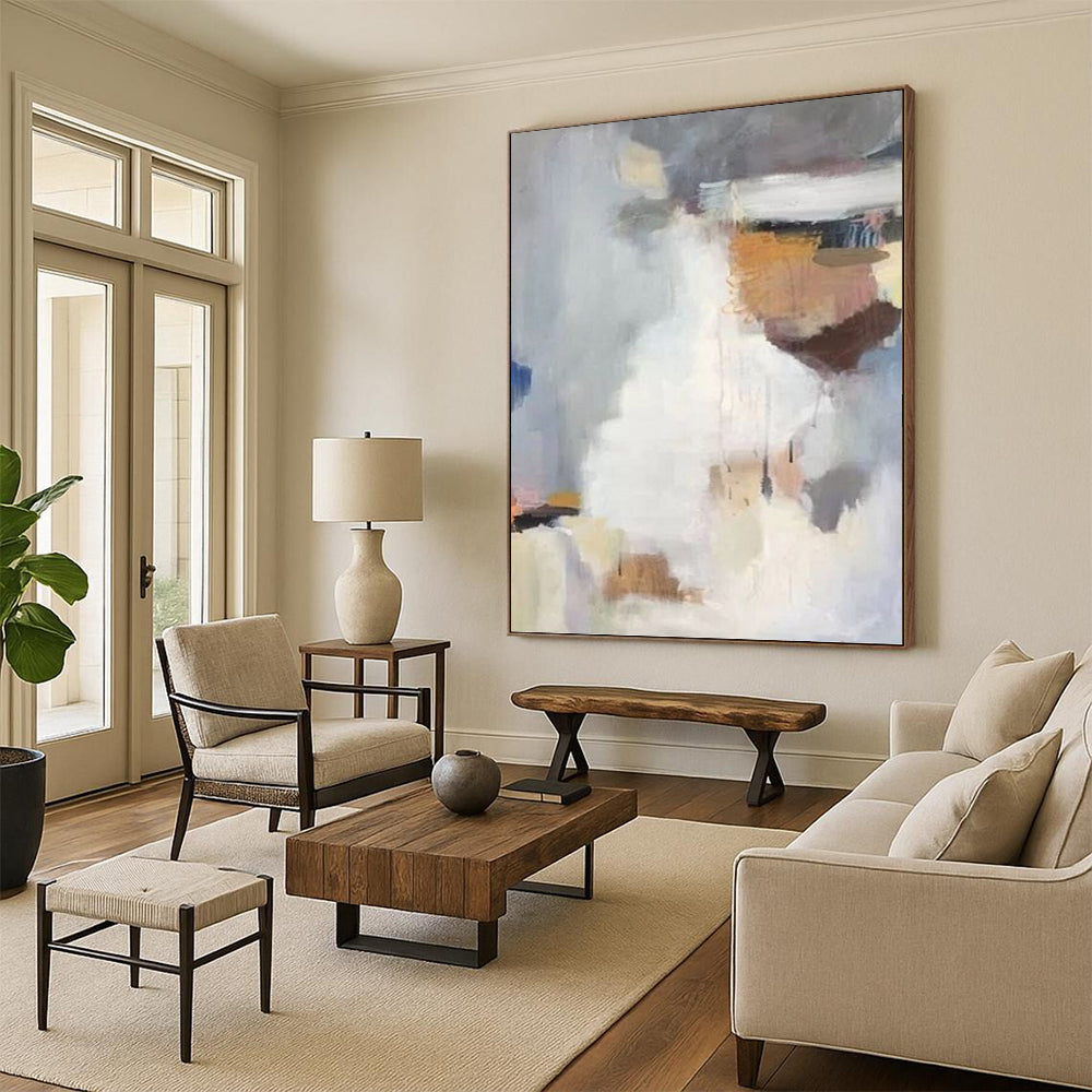 “Soft Hues Mix: Grey, White, and Earth Tones Abstract” - Minimalist Abstract Painting On Canvas PT0956