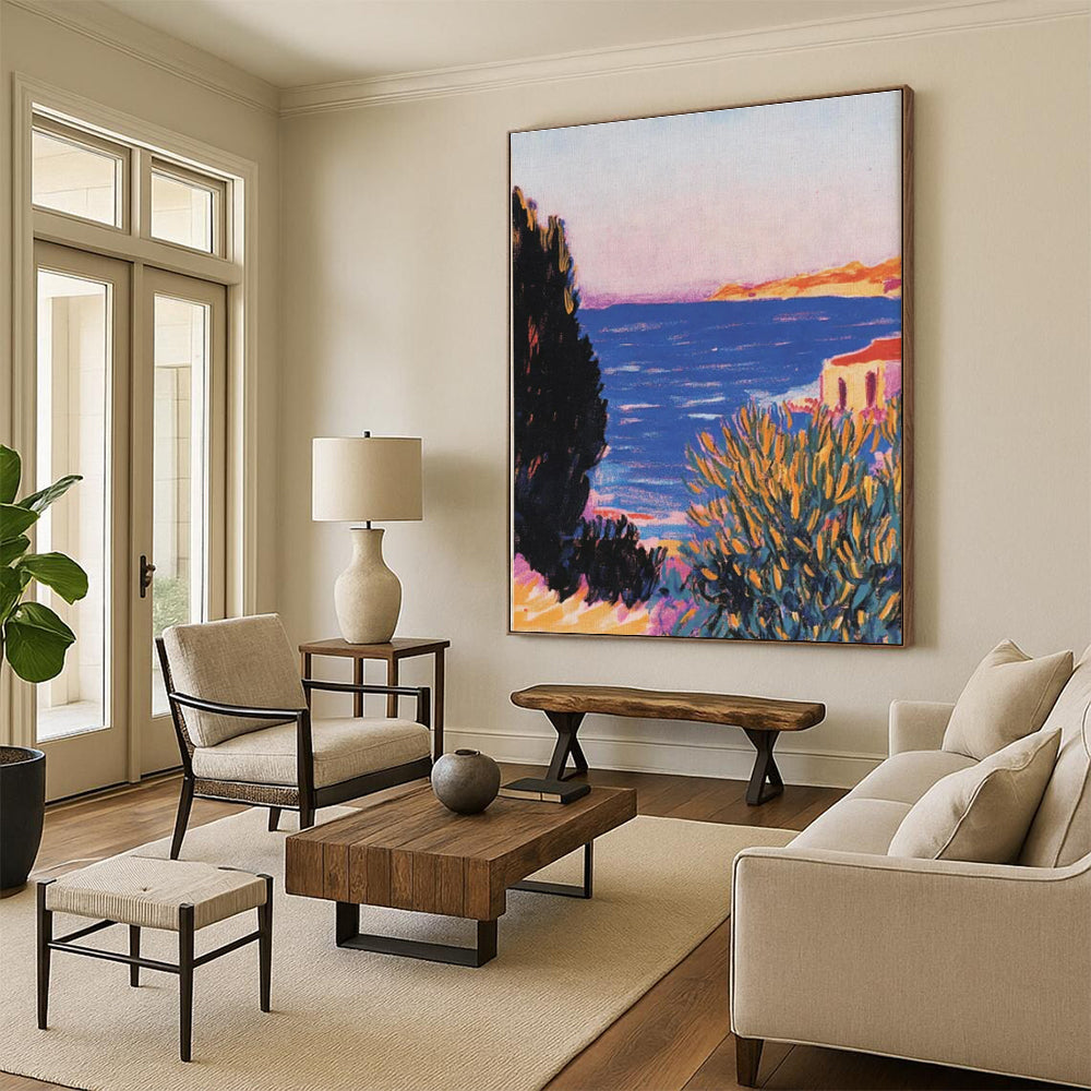 Coastal View, "Sunset Coast" – Impressionist Landscape Painting On Canvas PS0878