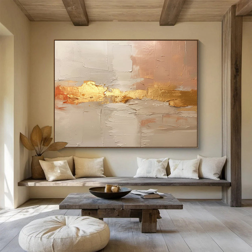 “Blush and Gold Abstract Textures” - Textured Abstract Painting, Fits Bedroom & Dressing Room DKS617