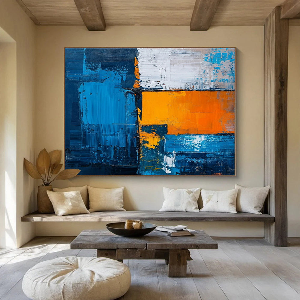 “Blue - Orange Geometric Clash” Abstract Painting On Canvas DKS273