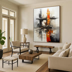 “Urban Abstract in Gray, Black, and Orange” - Industrial Abstract Painting On Canvas PT2265