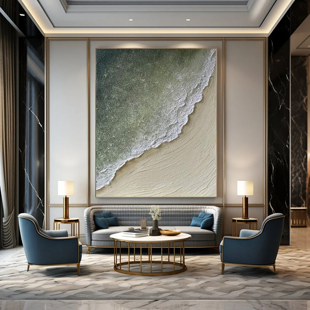 Textured Seaside Scene "Coastal Embrace" Impasto Painting On Canvas PS1084