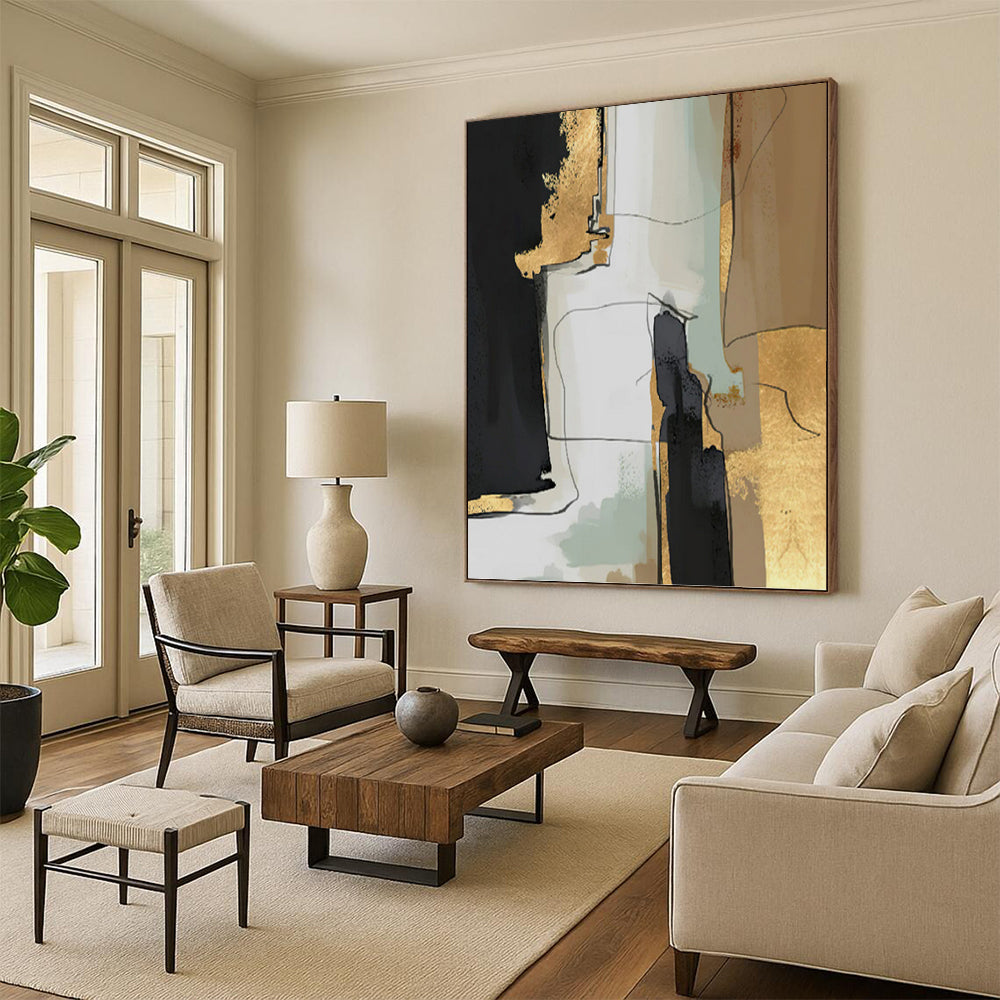 “Black, Gold, and Neutral Abstract” - Abstract, Elegant - Toned Painting On Canvas PT1524