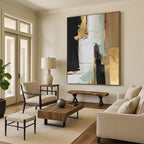 “Black, Gold, and Neutral Abstract” - Abstract, Elegant - Toned Painting On Canvas PT1524