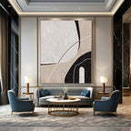 Beige, Black and White with Curved Line Forms "Organic Flow" Abstract Painting On Canvas PS1162