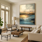 Golden Sunset Reflections, "Eternal Dusk" – Abstract Landscape Painting On Canvas PS0910