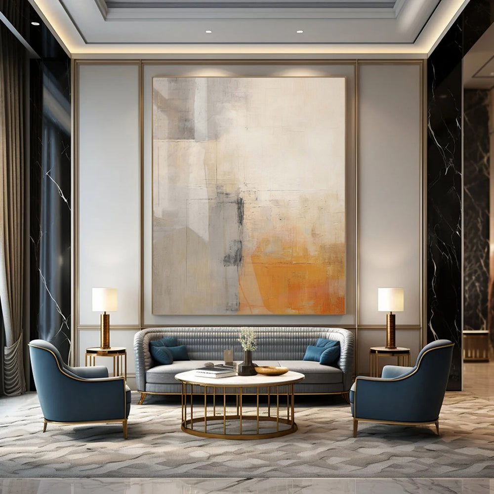 Deep Blues and Cream with Curved Shapes "Midnight Serenity" Abstract Shape - Based Painting On Canvas PS1060