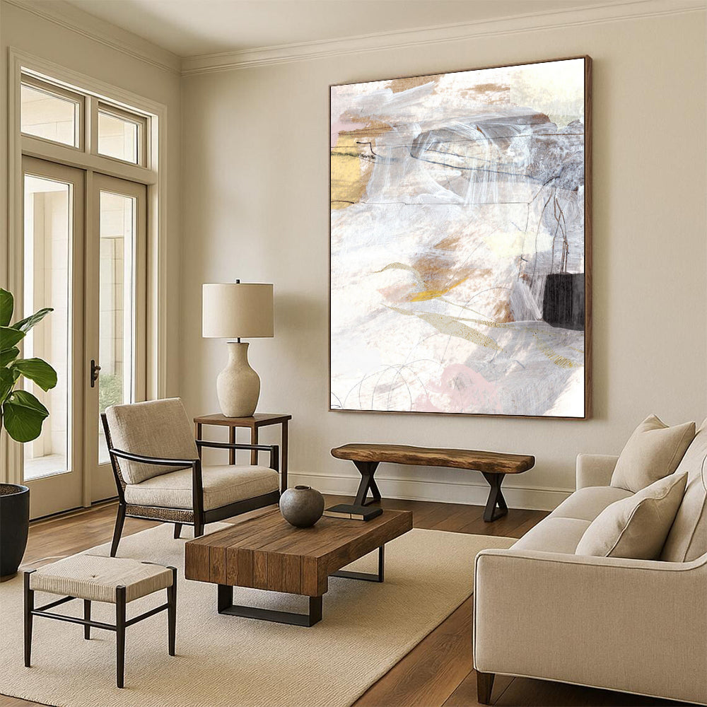 “Neutral Mixed - Media Abstract” - Soft Tones & Subtle Textures Painting On Canvas DS187