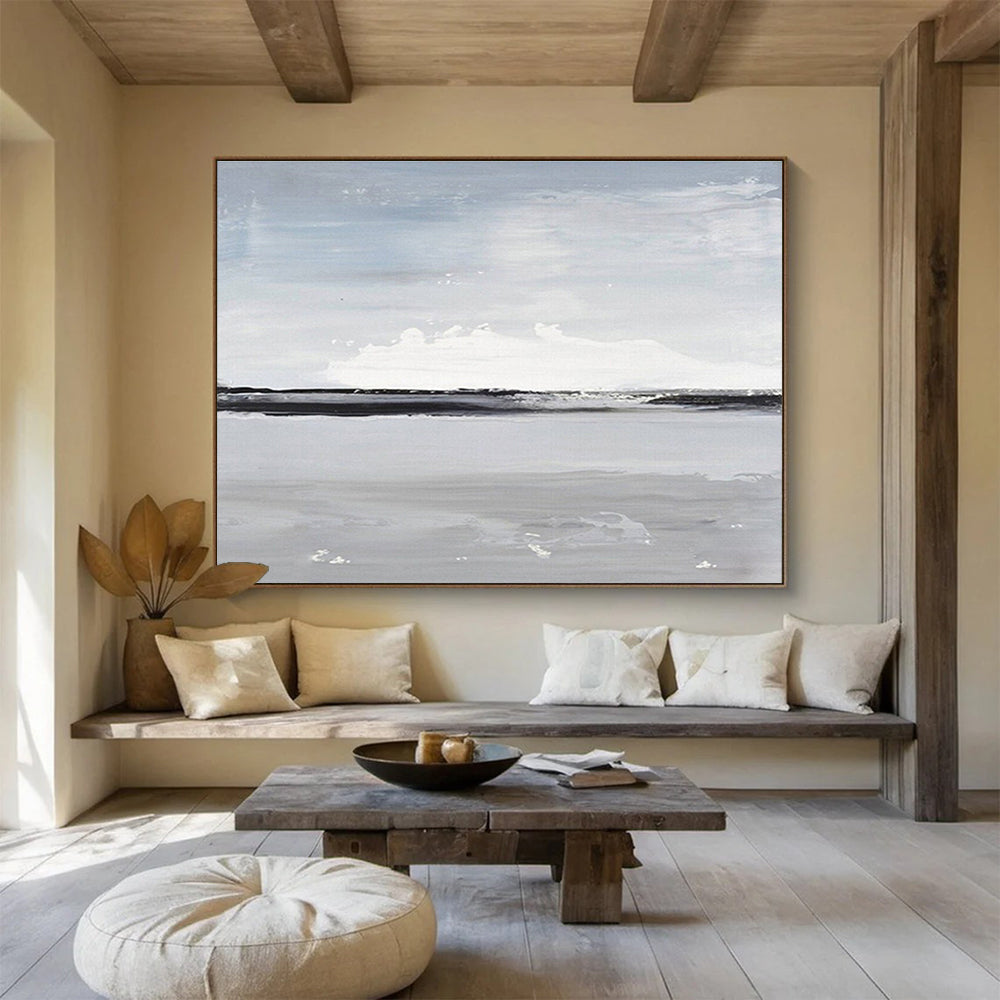 “Monochrome Horizon” - Minimalist Seascape Painting On Canvas DKS437