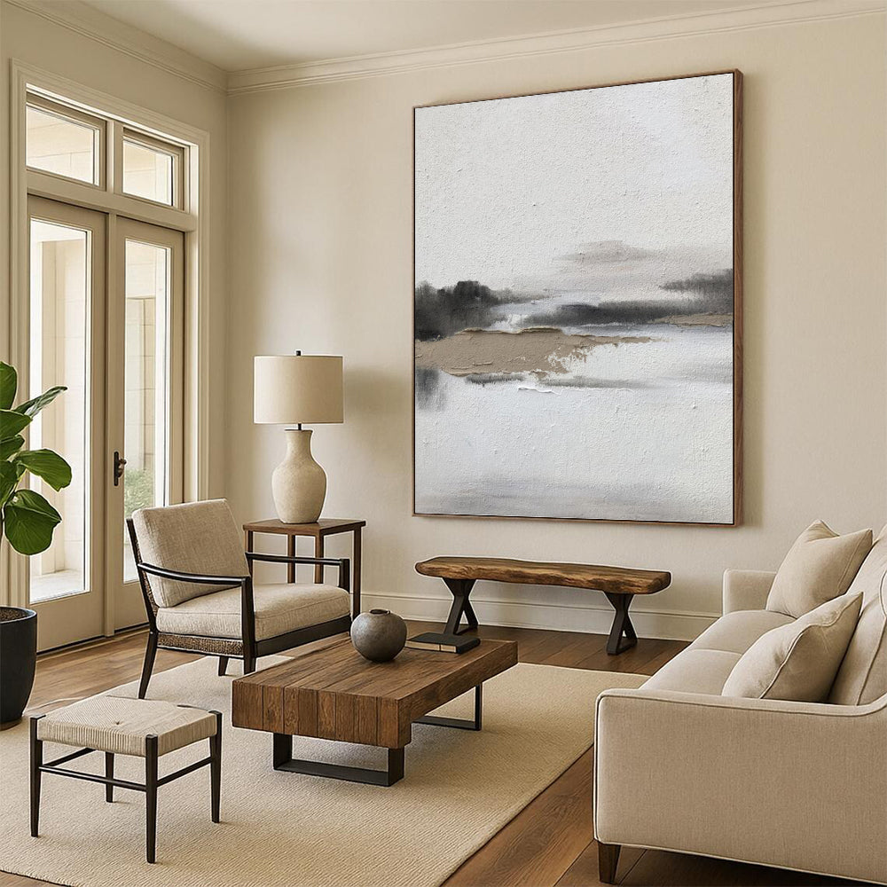 “Textured Landscape in Gray” - Landscape, Textured - Styled Painting On Canvas PT1672