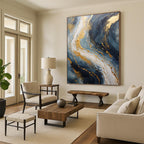 “Blue and Gold Marble” - Abstract, Opulent - Themed Painting On Canvas PT1599