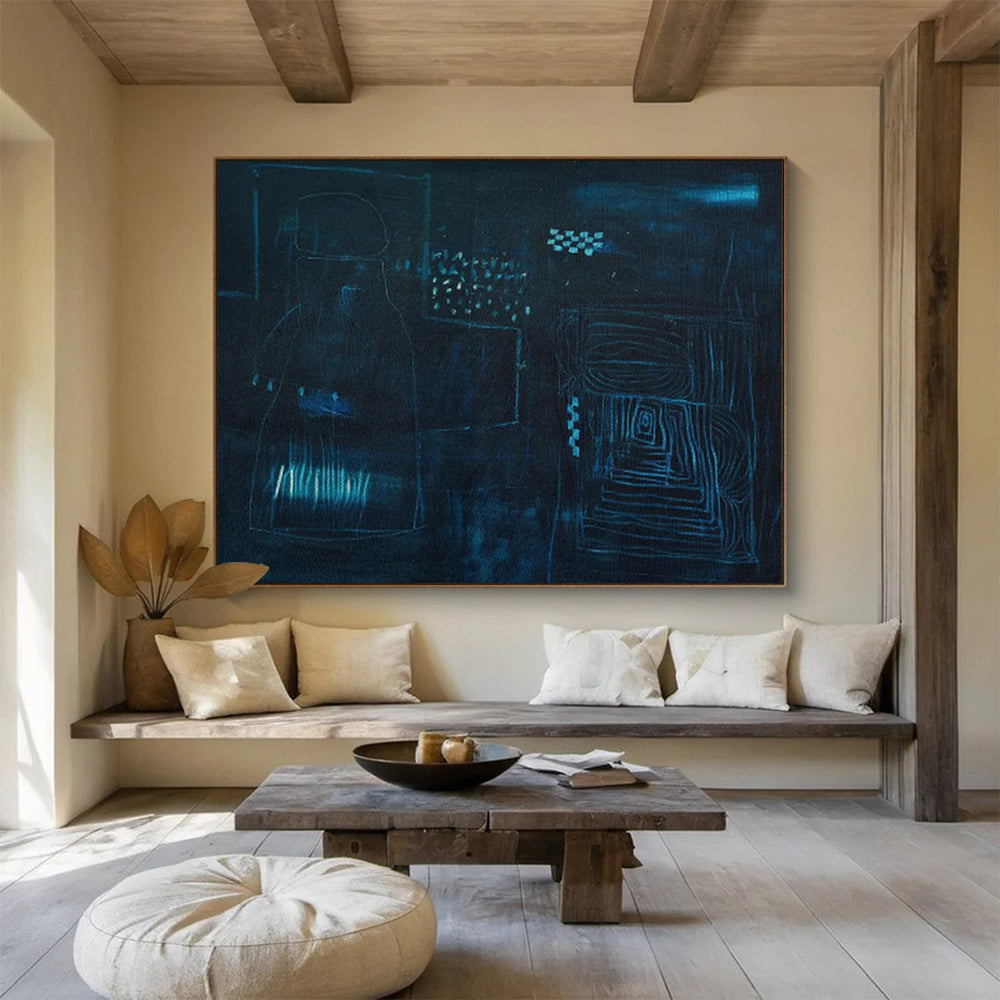 Dark Blue Mysterious Abstract Painting On Canvas DKS023