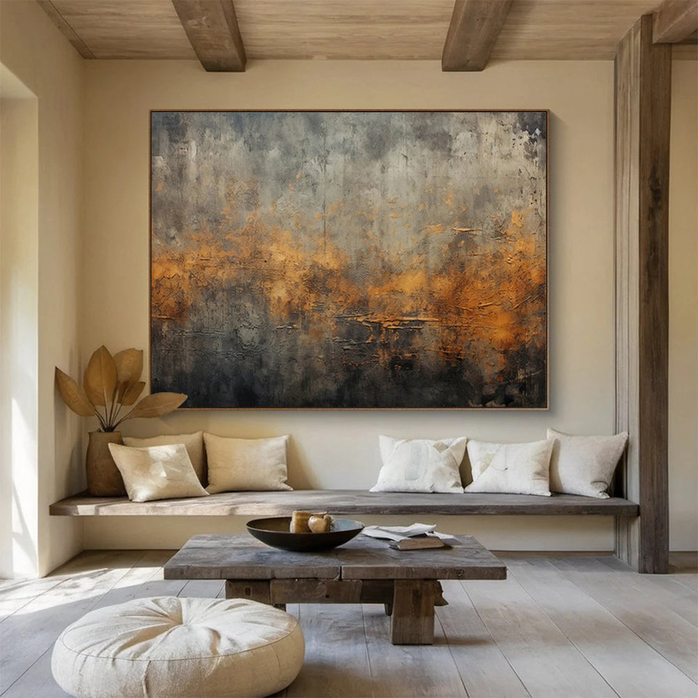 Gray and Orange Textured Abstract - Industrial - inspired Abstract Painting On Canvas DKS369
