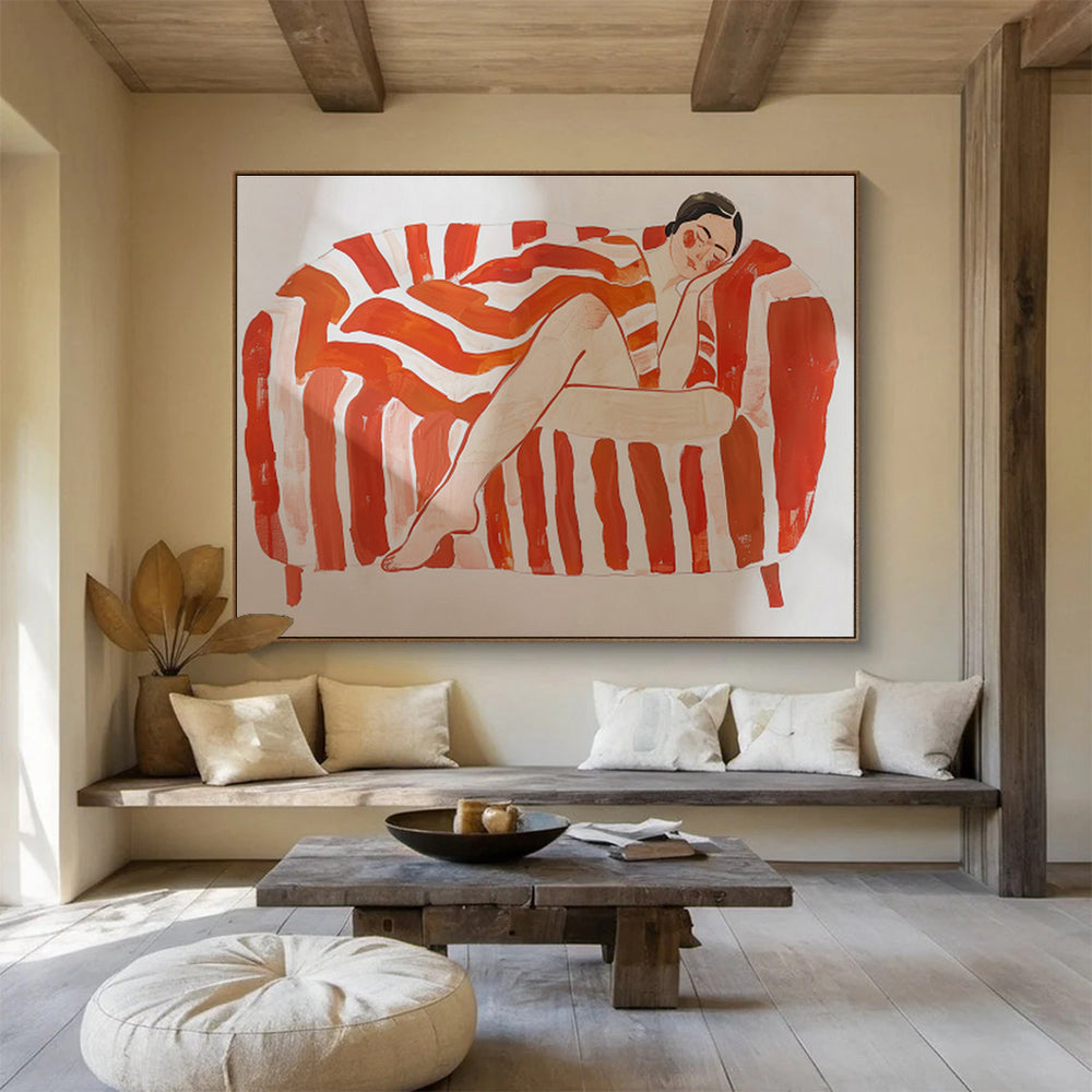 Figurative Abstract on Striped Sofa Painting On Canvas DKS087