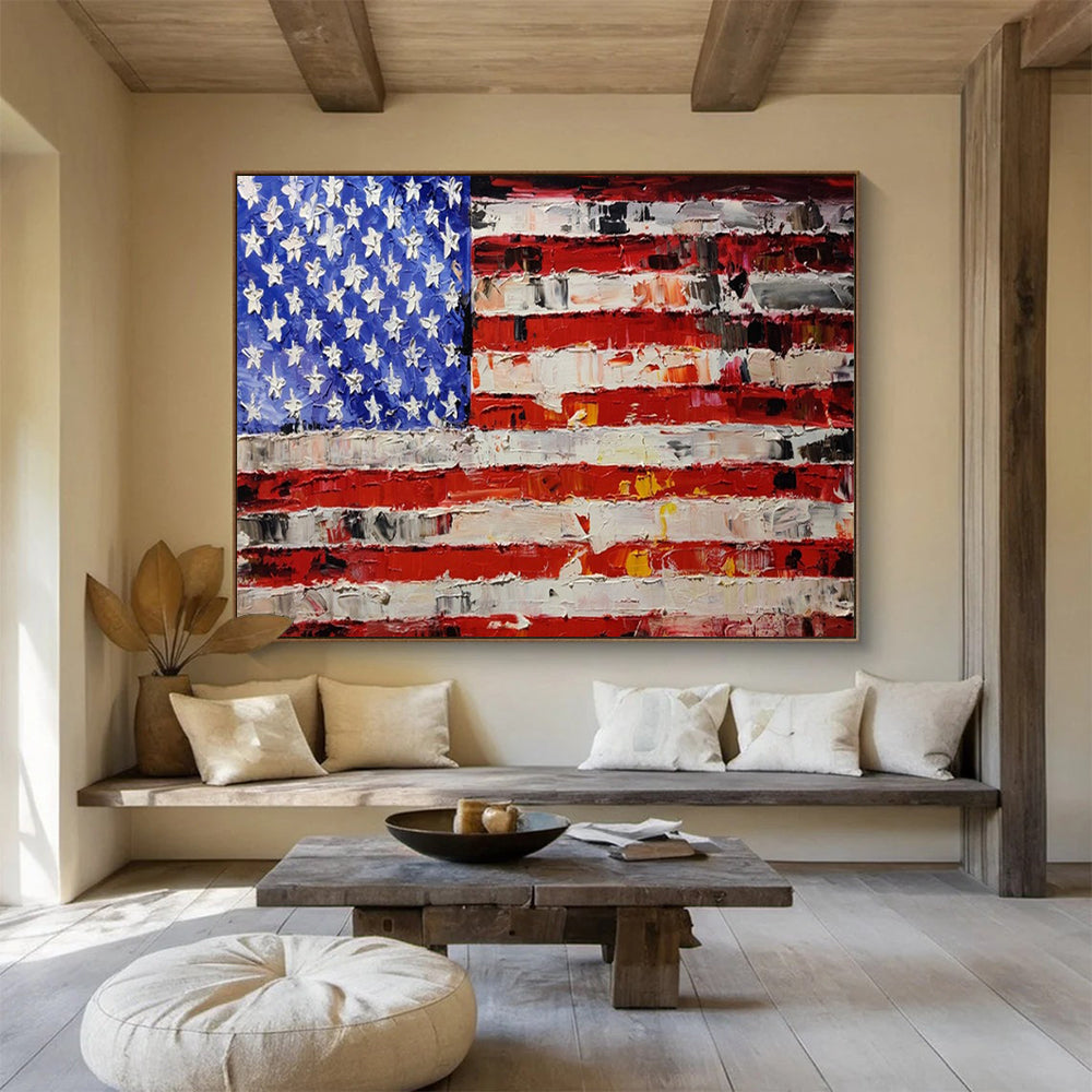 “Textured American Flag” - Impasto Patriotic - Painting On Canvas PT1735