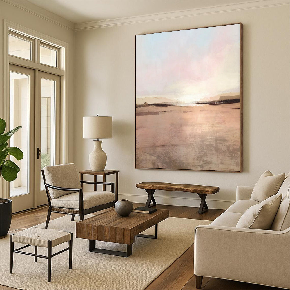 “Pink - Beige Sunset” - Impressionistic Landscape Painting On Canvas PT2314