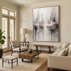 “City Haze” - Monochromatic Urban Silhouettes Painting On Canvas DS122