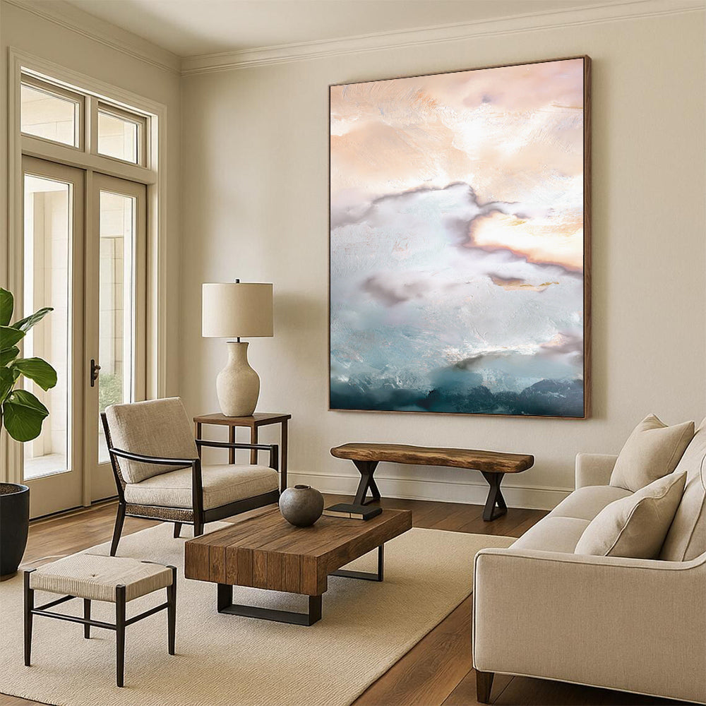 “Golden Clouds & Soft Hues” - Pastel Tones with Gold Accents Painting On Canvas DS165