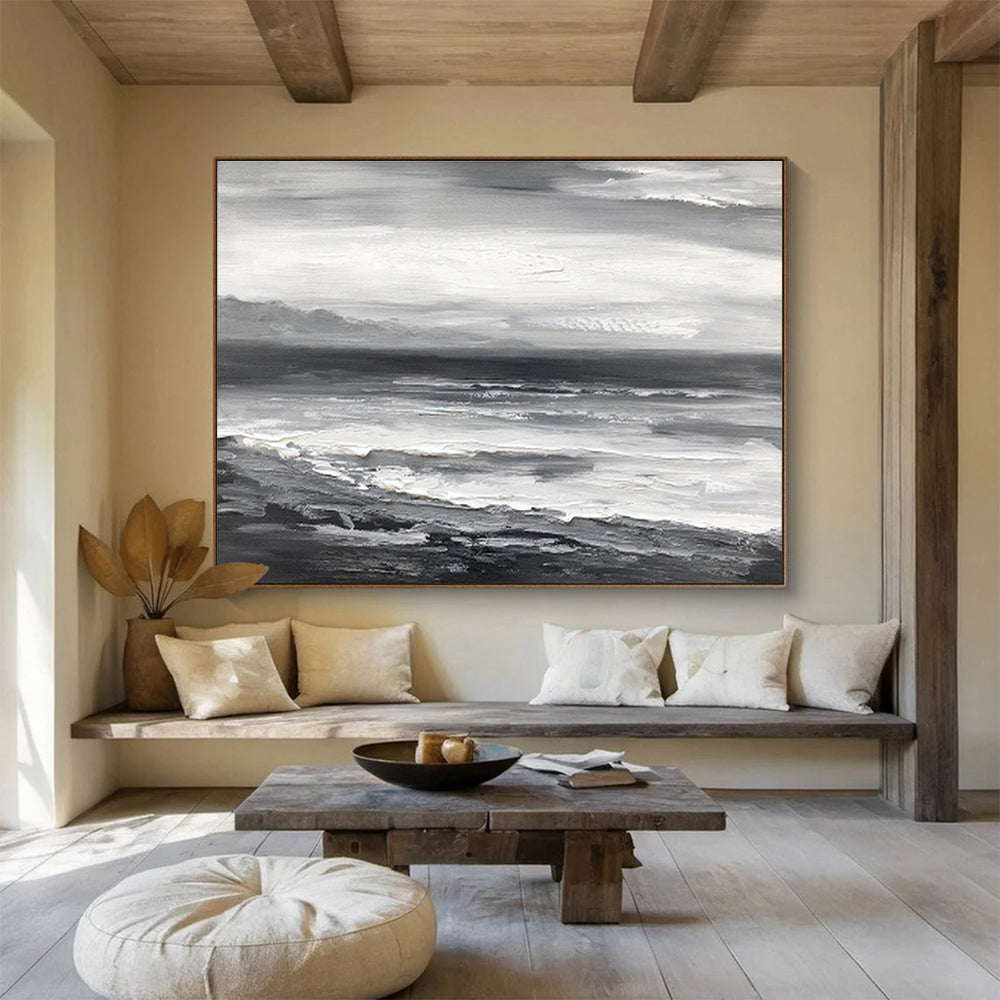 “Monochromatic Seascape” - Monochromatic Landscape Painting, Great for Minimalist Coastal Home & Contemporary Office DKS632