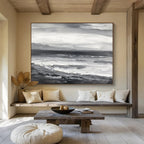 “Monochromatic Seascape” - Monochromatic Landscape Painting, Great for Minimalist Coastal Home & Contemporary Office DKS632
