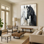 Black - White Horse Duo, Impasto Realist, Remington - Inspired, Painting On Canvas PT2122