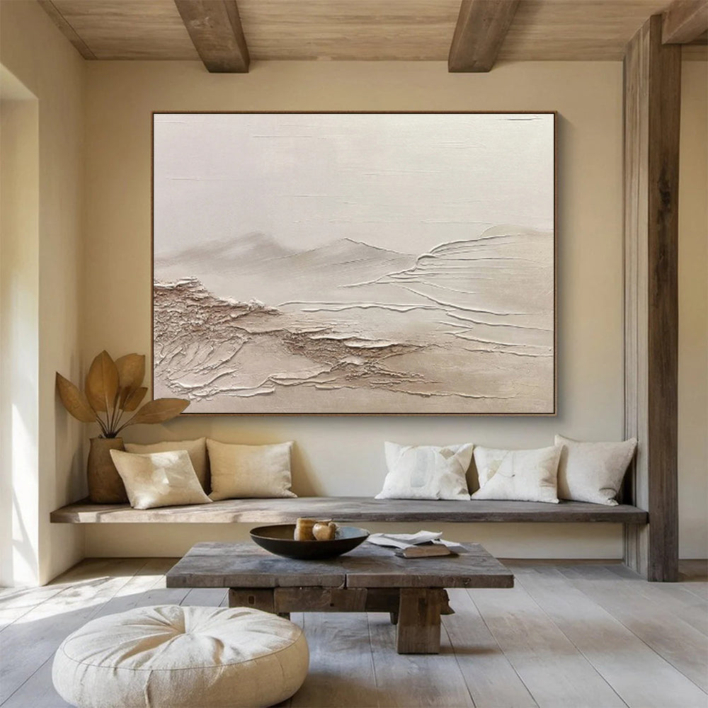 “Neutral Textured Landscape” - Minimalist Sculptural Painting On Canvas DKS465