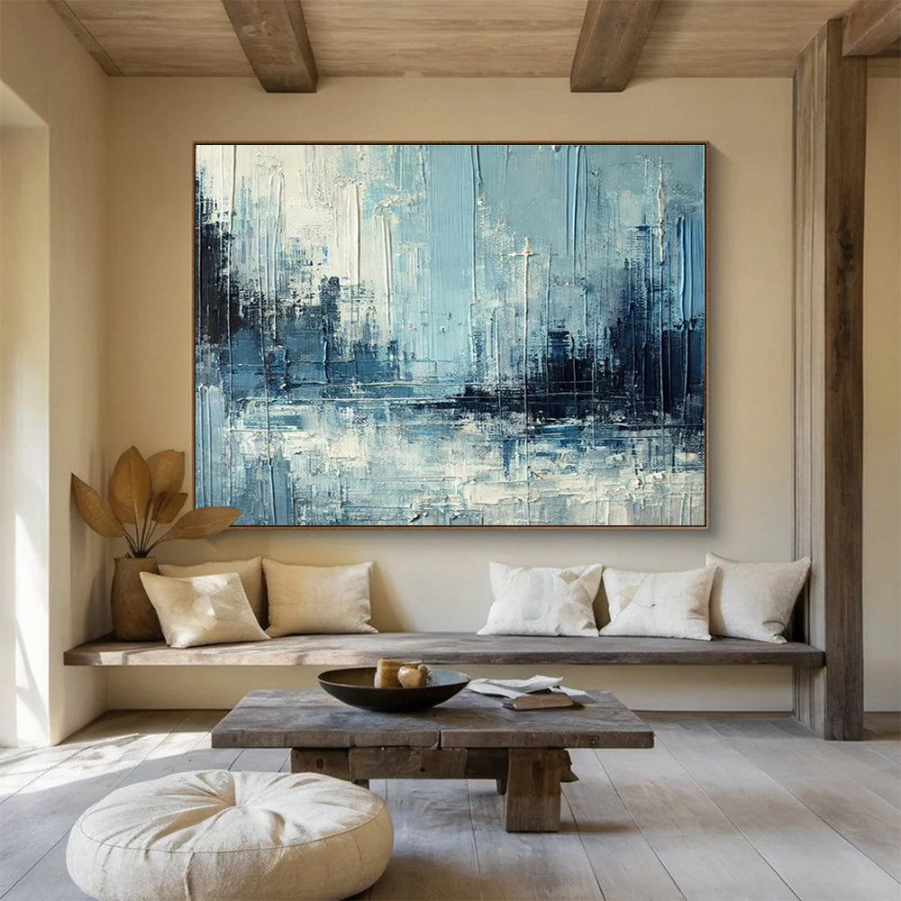 Blue Cityscape Impasto - Abstract Urban Painting On Canvas DKS367