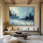Blue Cityscape Impasto - Abstract Urban Painting On Canvas DKS367