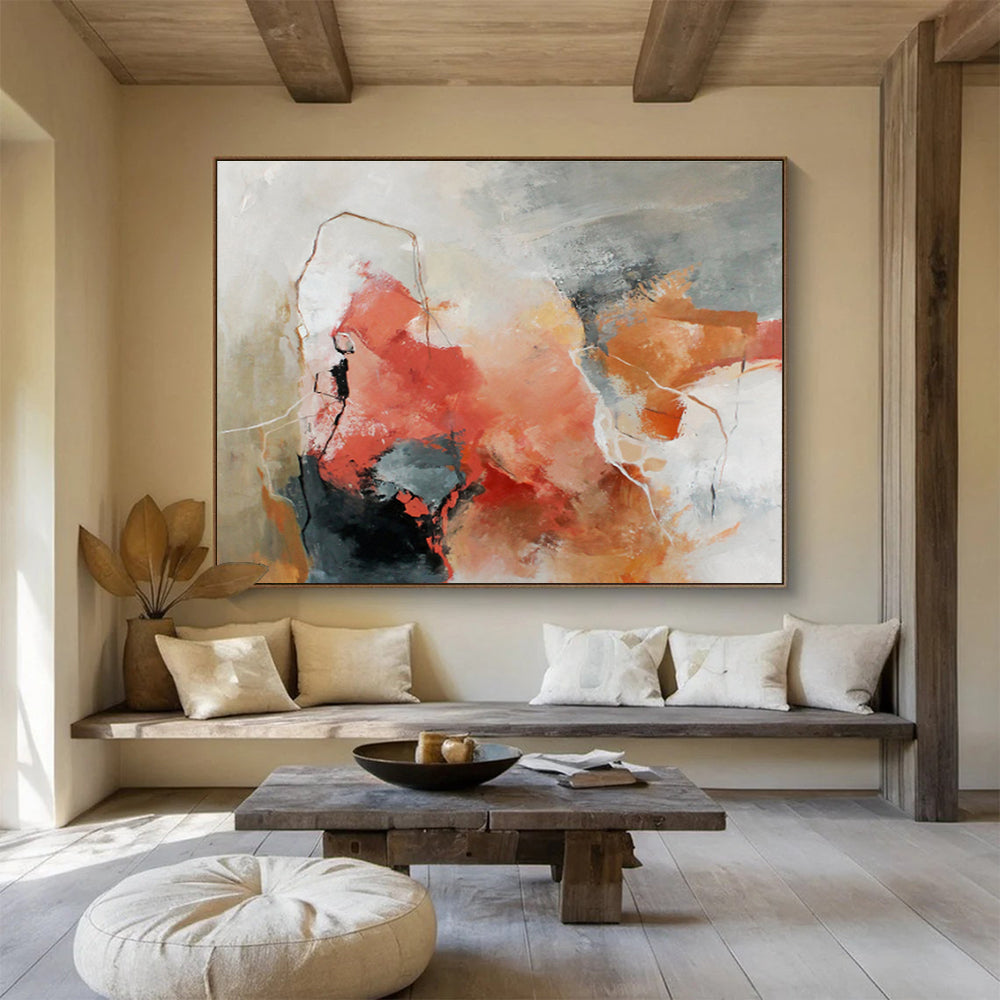 “Red And Earthy Abstract” - Abstract Painting On Canvas DKS515