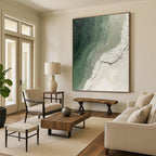 “Green and White Textured Landscape” - Abstract Impasto Painting On Canvas PT2353