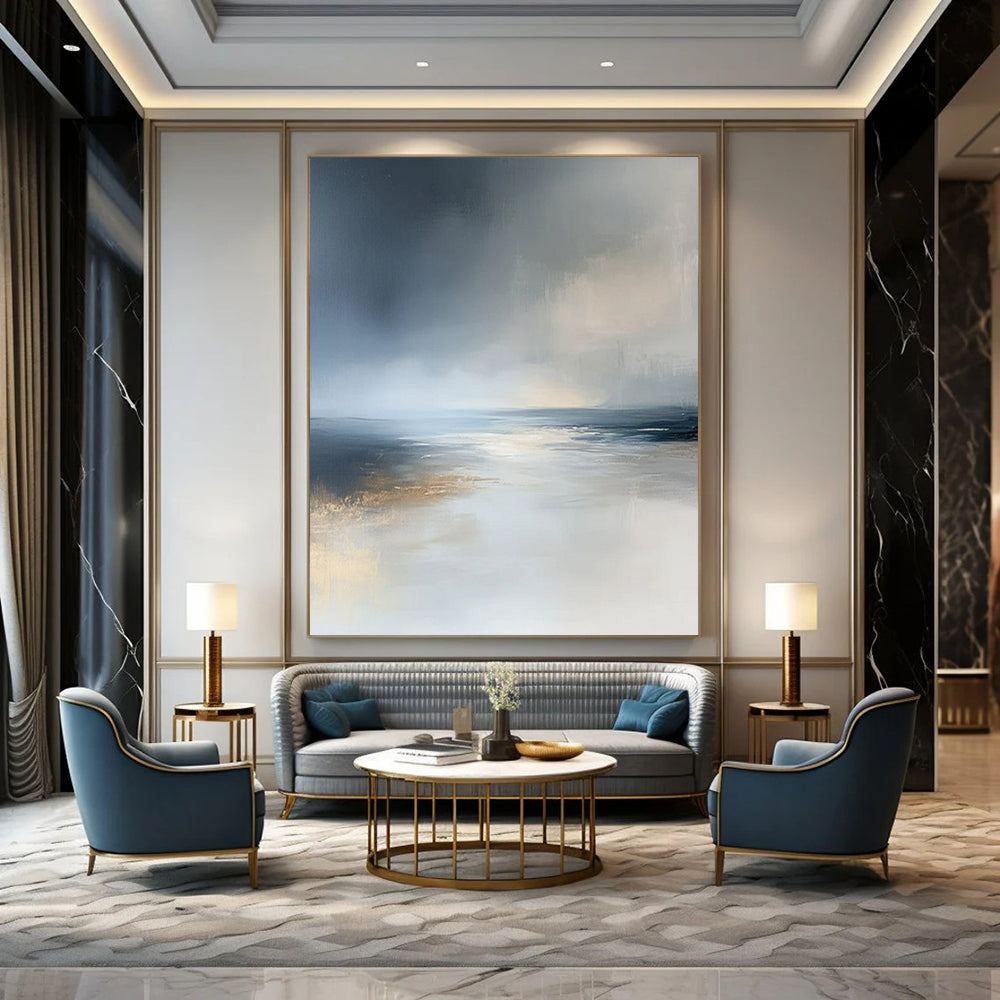 Soft Blue and Gray, "Misty Ocean" – Abstract Seascape Painting On Canvas PS0939