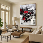“Dynamic Red, Black, and White Abstract” - Energetic Abstract Painting On Canvas DS383