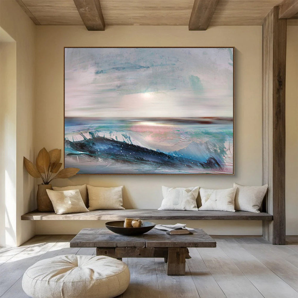 “Soft Coastal Abstract Sunset” - Ethereal Seascape Painting On Canvas PT148