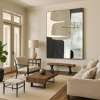 “Beige - Black Geometric” - Modernist Abstract Painting On Canvas PT2319