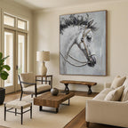 “Gray Horse with Bridle” - Textured Oil Painting On Canvas PT2179