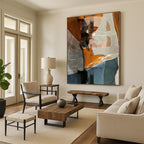 “Orange - Gray Geometric Collage” - Orange, Gray, Blue Abstract Geometric Painting On Canvas PS0567