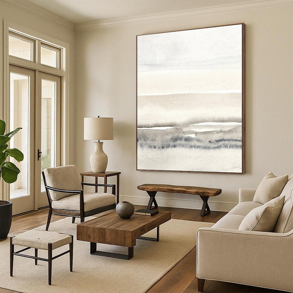 “Minimalist Gray - White Watercolor Layers” - Watercolor Painting On Canvas PT2055
