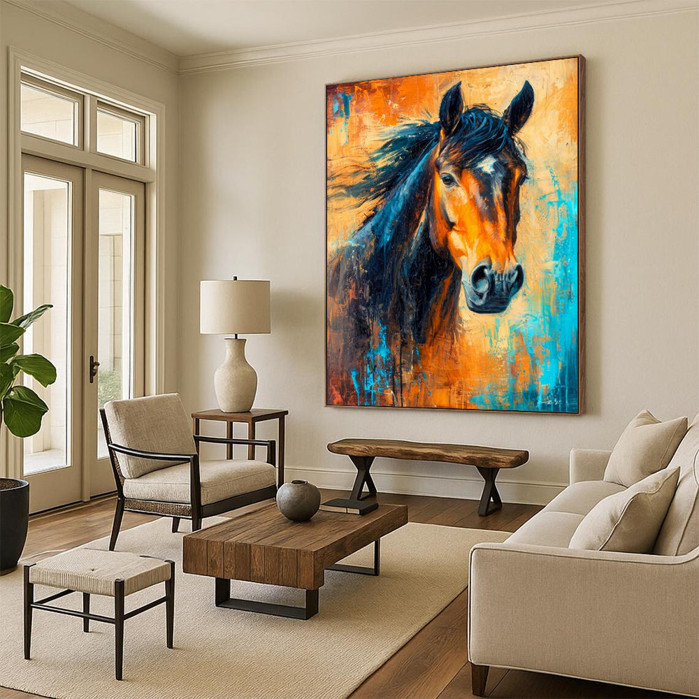 “Blue and Orange Horse” - Abstract Expressionist Painting On Canvas PT2210