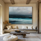 “Moody Coastal Landscape in Grays and Blues” - Atmospheric Oil Painting On Canvas PT035
