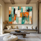 “Teal - Orange - White Abstract” - Abstract Color Block - Painting On Canvas PT1721