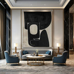 Black and White Organic Shapes "Shadow Geometry" Abstract Painting On Canvas PS1074